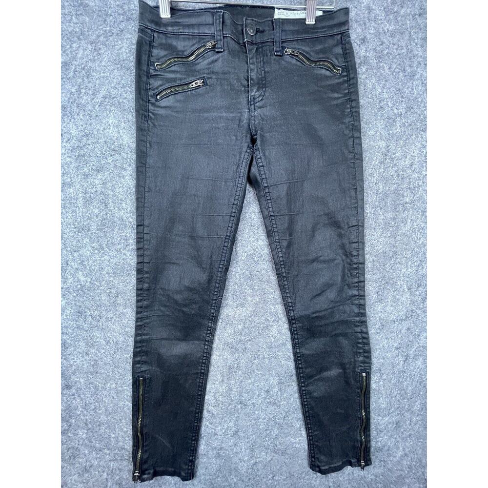 Rag & Bone‎ Jeans Womens 27 Black Seal Zip Pockets Skinny Slim Stretch